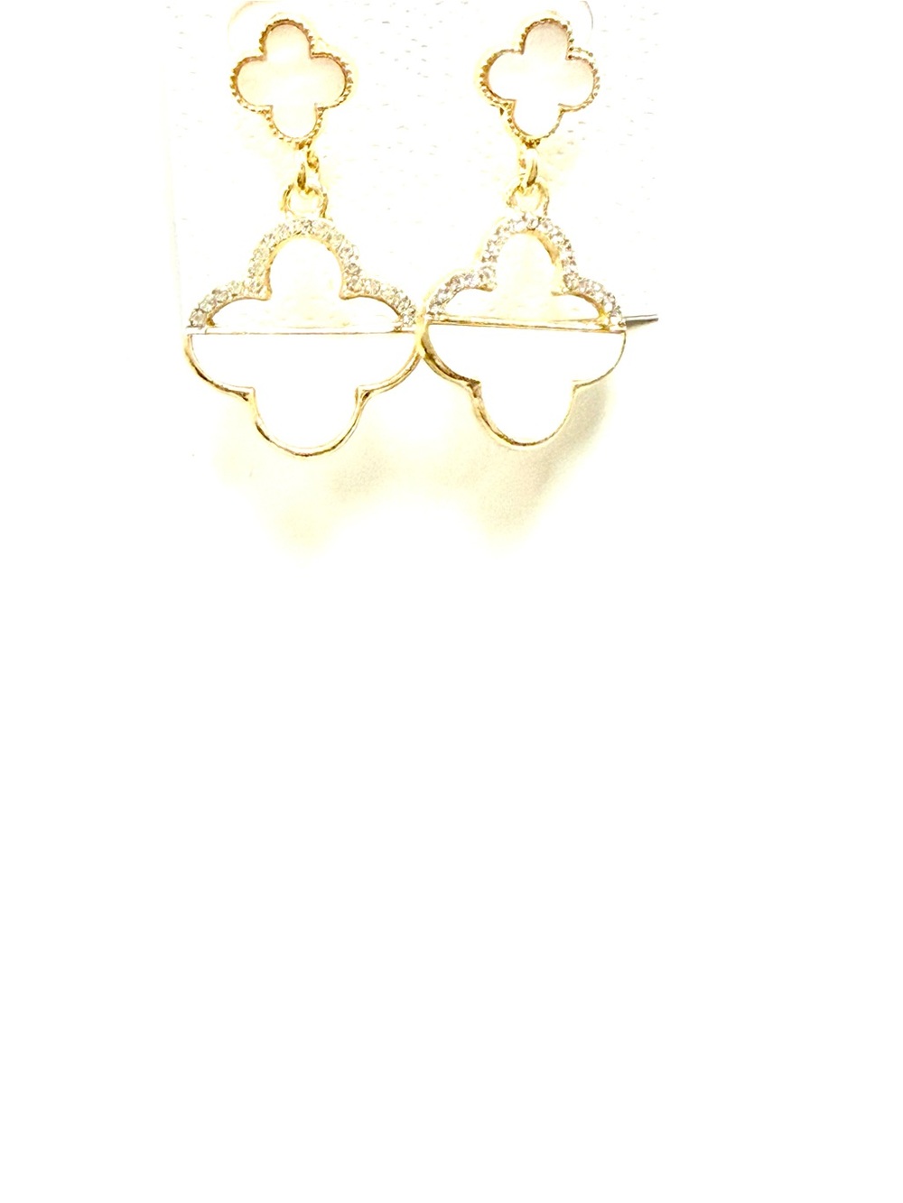 Gold Clover Drop Earrings with Sparkle Accent - Women Jewelry